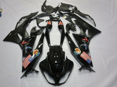 Shop 2009-2012 Kawasaki ZX6R Motorcycle Fairings - Glossy Black Matte Black American Flag
