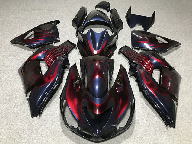 2006-2011 Kawasaki ZX14R Motorcycle Fairings - Chameleon Blue Black Red Flame
