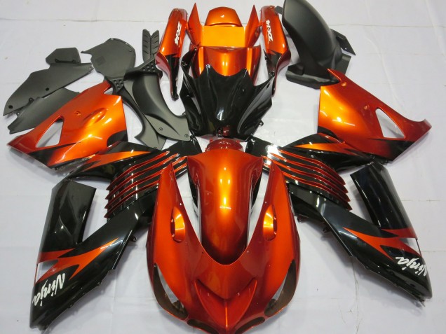 2006-2011 Kawasaki ZX14R Motorcycle Fairings - Orange Glossy Black