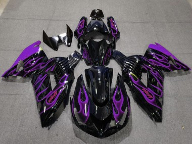 Shop 2006-2011 Kawasaki ZX14R Motorcycle Fairings - Glossy Black Purple Flame