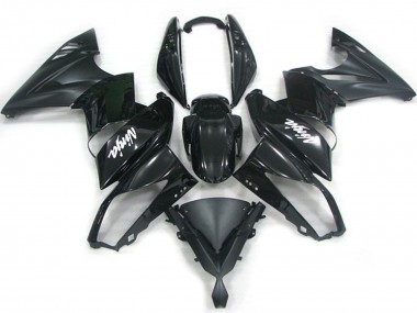 Shop 2009-2011 Kawasaki Ninja 650R Motorcycle Fairings - Glossy Black Matte Black White Decal