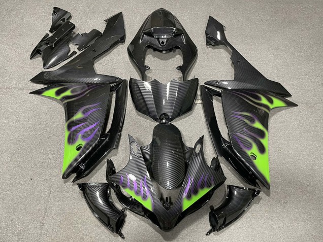 2007-2008 Yamaha R1 Motorcycle Fairings - Carbon Fiber Green Purple Flame