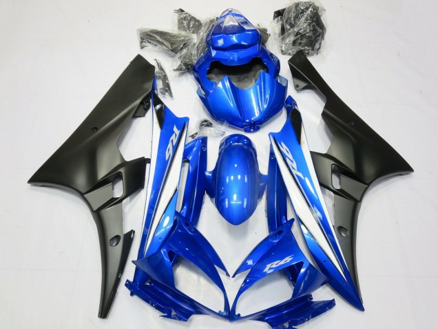 2006-2007 Yamaha R6 Motorcycle Fairings - Blue White Matte Black