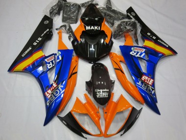 Shop 2006-2007 Yamaha R6 Motorcycle Fairings - Orange Blue Glossy Black Castrol