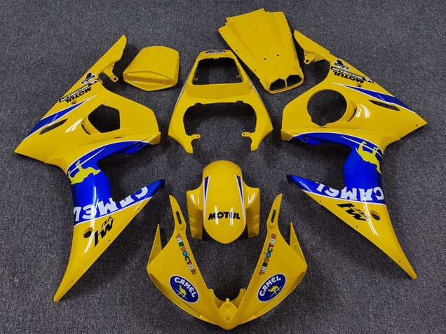 2005 Yamaha R6 Motorcycle Fairings - Yellow Blue White Camel Motul