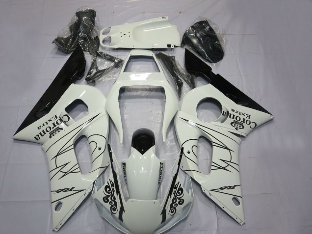 1998-2002 Yamaha R6 Motorcycle Fairings - White Black Corona Motul