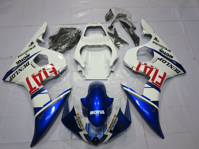 2003-2004 Yamaha R6 Motorcycle Fairings - White Blue Red Fiat Motul Dunlop