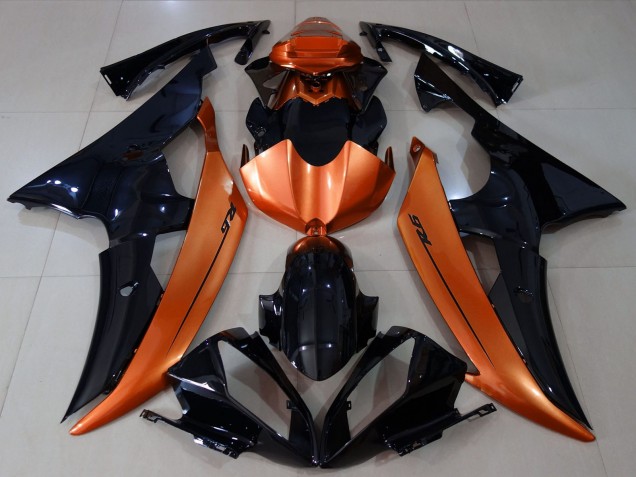 2008-2016 Yamaha R6 Motorcycle Fairings - Orange Glossy Black