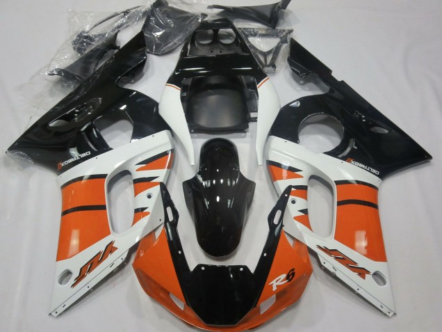 1998-2002 Yamaha R6 Motorcycle Fairings - White Orange Glossy Black