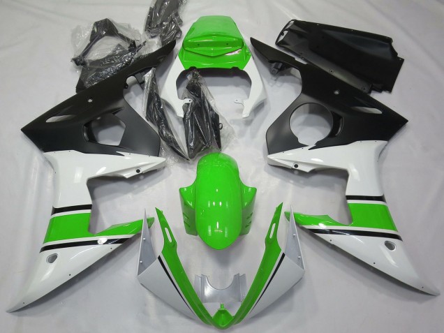 2003-2004 Yamaha R6 Motorcycle Fairings - White Green Matte Black