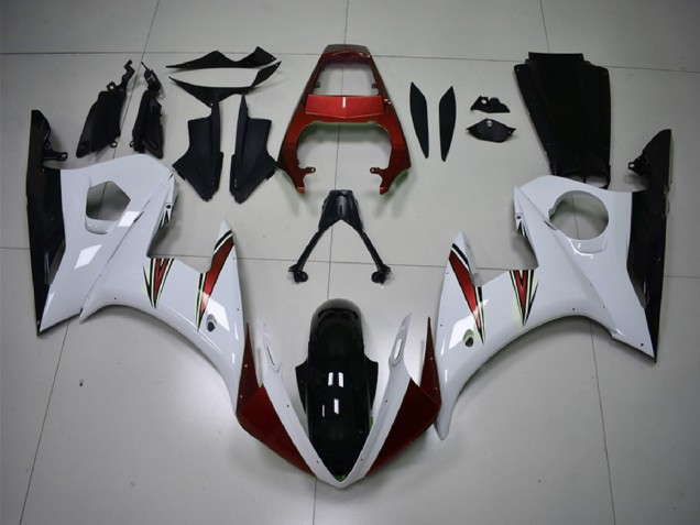 2003-2004 Yamaha R6 Motorcycle Fairings - White Red Glossy Black