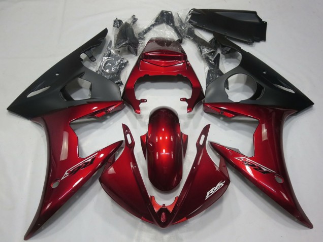 2005 Yamaha R6 Motorcycle Fairings - Dark Red Matte Black