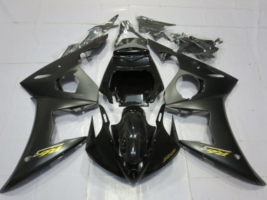 Shop 2003-2004 Yamaha R6 Motorcycle Fairings - Glossy Black Matte Black Gold Decals
