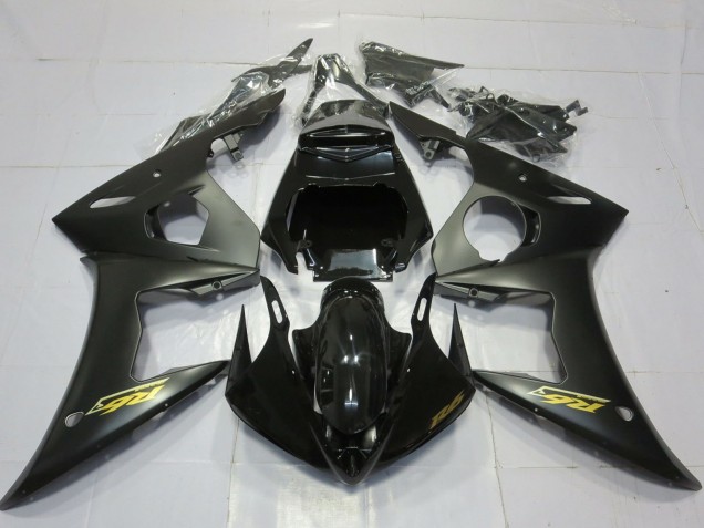 2003-2004 Yamaha R6 Motorcycle Fairings - Glossy Black Matte Black Gold Decals