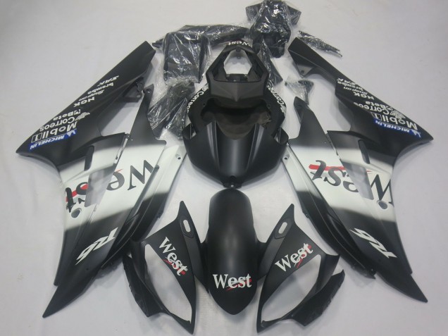 2006-2007 Yamaha R6 Motorcycle Fairings - Matte Black White West Michelin
