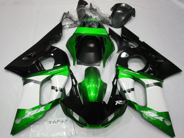 1998-2002 Yamaha R6 Motorcycle Fairings - Green White Glossy Black