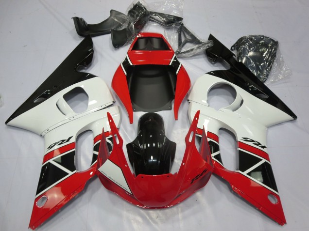 1998-2002 Yamaha R6 Motorcycle Fairings - Red White Glossy Black OEM Style