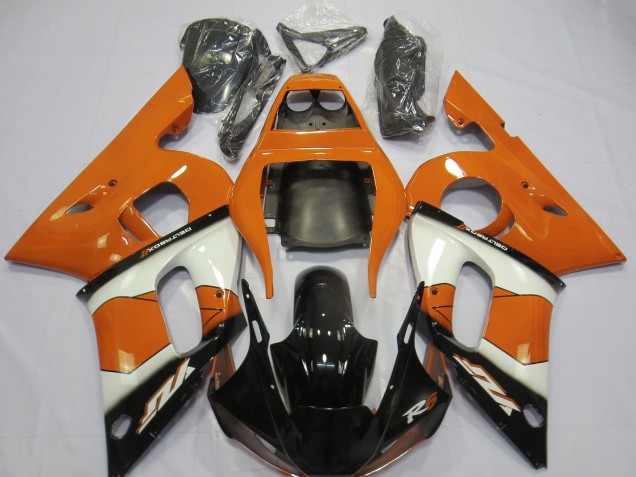 1998-2002 Yamaha R6 Motorcycle Fairings - Orange White Glossy Black