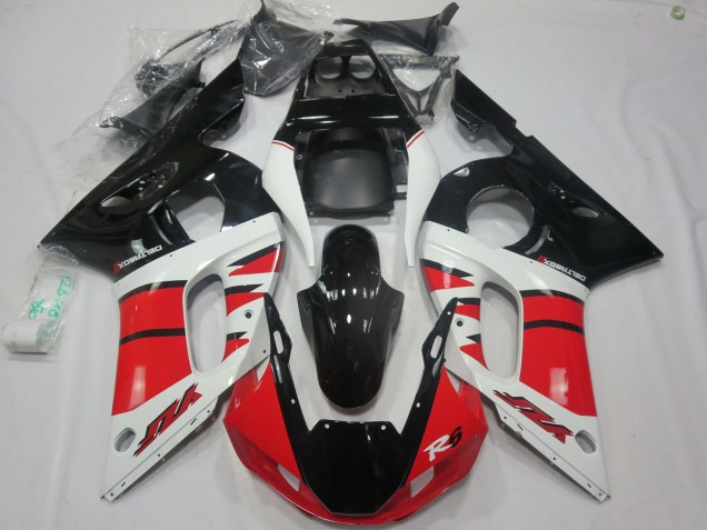 1998-2002 Yamaha R6 Motorcycle Fairings - White Red Glossy Black