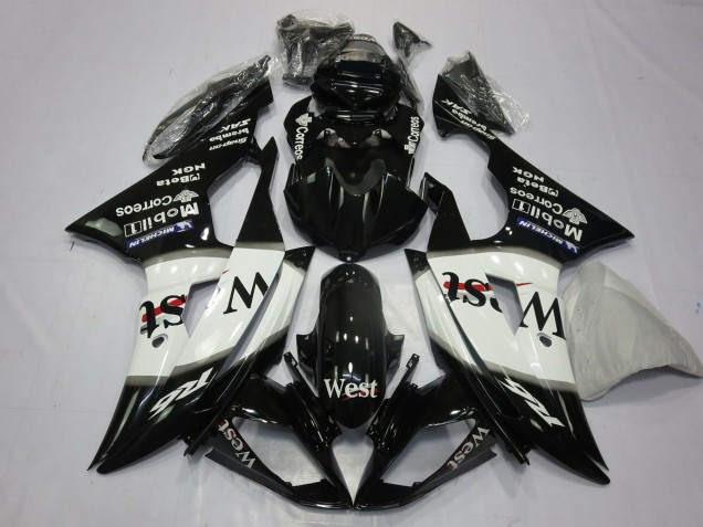 2008-2016 Yamaha R6 Motorcycle Fairings - Glossy Black White West Michelin