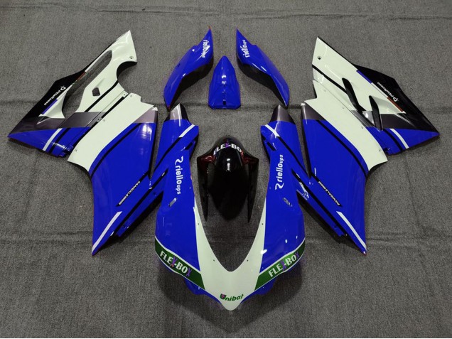 2015-2020 Ducati 959 1299 Motorcycle Fairings - Blue White Glossy Black Unibat Flex-Box OEM Style