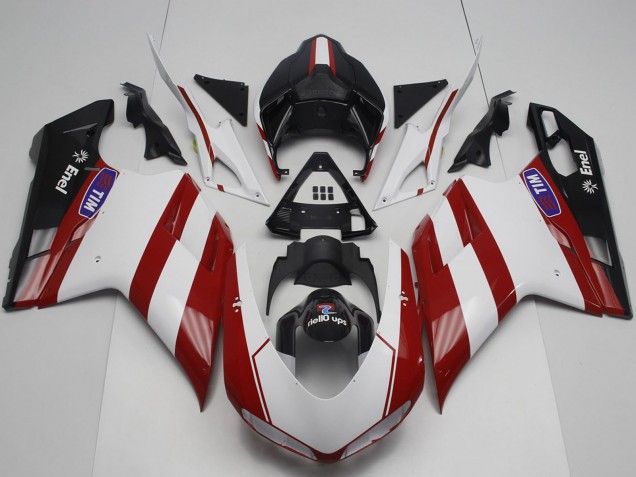 2007-2014 Ducati 848 1098 1198 Motorcycle Fairing - White Red Glossy Black