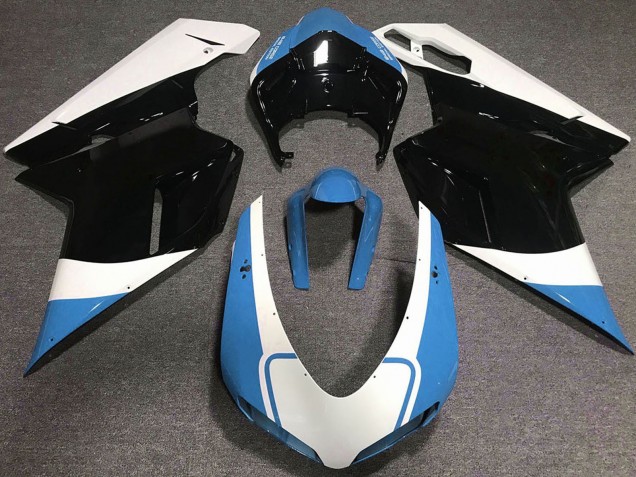 2007-2014 Ducati 848 1098 1198 Motorcycle Fairings - White Blue Glossy Black