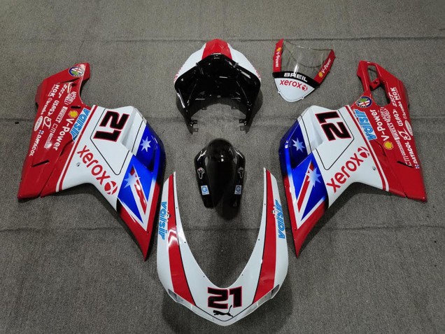2007-2014 Ducati 848 1098 1198 Motorcycle Fairings - White Red Blue Glossy Black Xerox Valsir 21