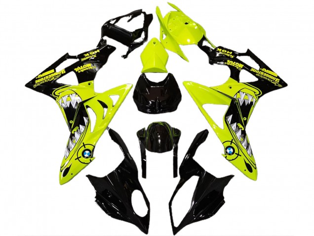 2009-2014 BMW S1000RR Motorcycle Fairings - High Viz Yellow Glossy Black Shark
