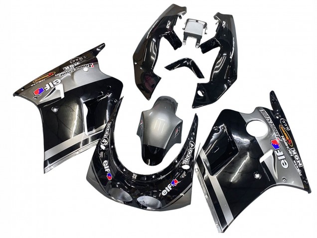 1989-1990 Kawasaki ZXR250 Motorcycle Fairings - Glossy Black Grey Elf Touch4 Bridgestone