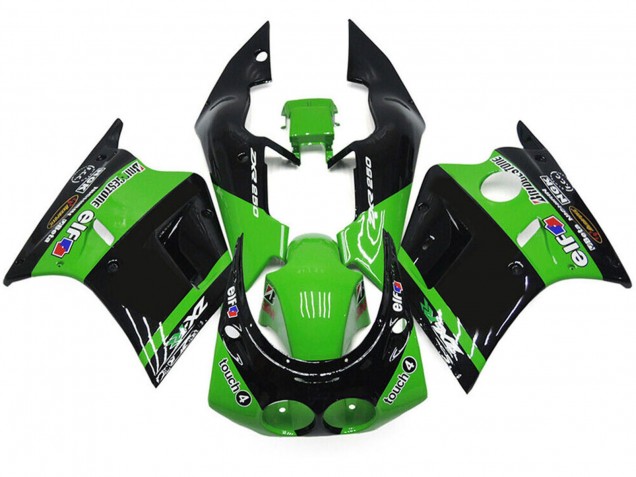 1989-1990 Kawasaki ZXR250 Motorcycle Fairings - Green Glossy Black Elf Touch4 Bridgestone