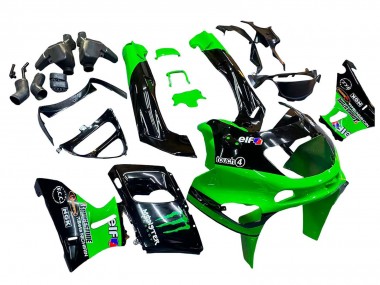 Shop 1993-2007 Kawasaki ZZR400 Motorcycle Fairings - Green Glossy Black Green Monster Elf Touch4 Bridgestone