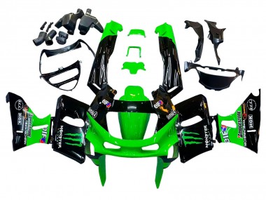 Shop 1993-2007 Kawasaki ZZR400 Motorcycle Fairings - Green Glossy Black Green Monster Elf Touch4 Bridgestone