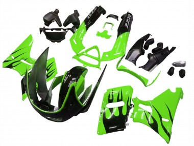 Shop 1993-2007 Kawasaki ZZR400 Motorcycle Fairings - Green Glossy Black Flame