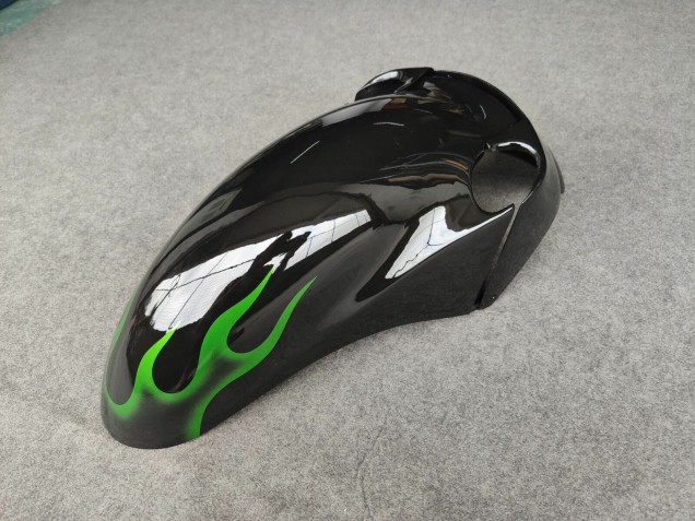 1993-2003 Kawasaki ZZR1100 Motorcycle Fairings - Glossy Black Green Flame