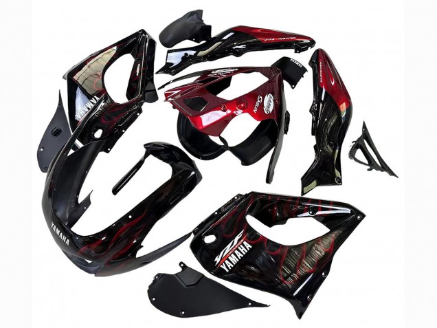 1997-2007 Yamaha YZF 1000R Thunderace Motorcycle Fairings - Black with Dark Red Flame