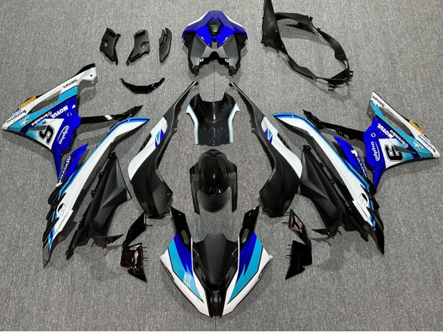 2023-2024 BMW S1000RR Motorcycle Fairings - White Blue Matte Black Motul