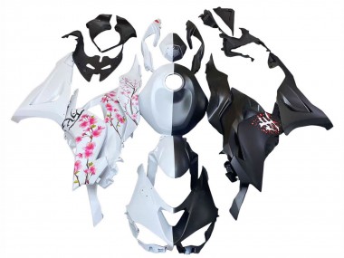 Shop 2023-2025 Kawasaki ZX6R Motorcycle Fairings - Black White with Flower
