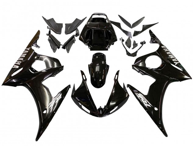 2003-2004 Yamaha YZF R6 Motorcycle Fairings - Glossy Black White Decals