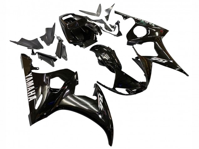 2006-2009 Yamaha YZF R6S Motorcycle Fairings - Glossy Black White Decals