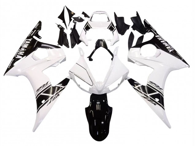 2003-2004 Yamaha YZF R6 Motorcycle Fairing - White Glossy Black