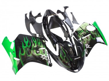 Shop 1996-2007 Honda CBR1100XX Blackbird Motorcycle Fairing - Glossy Black Green Flame