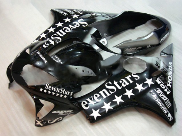 1999-2000 Honda CBR600 F4 Motorcycle Fairings - Glossy Black White SevenStars