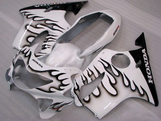 1999-2000 Honda CBR600 F4 Motorcycle Fairings - White Glossy Black Flame