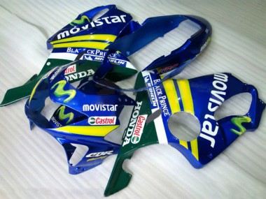 Shop 1999-2000 Honda CBR600 F4 Motorcycle Fairings - Blue Yellow Green MoviStar Castrol