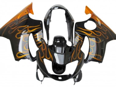 Shop 1999-2000 Honda CBR600 F4 Motorcycle Fairings - Glossy Black Gold Flame