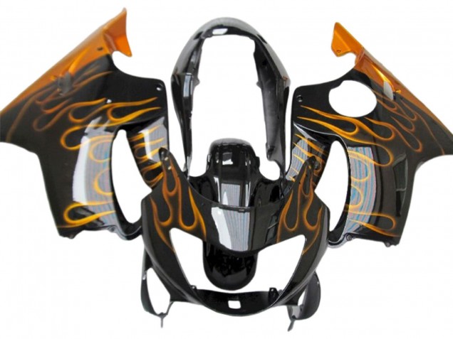 1999-2000 Honda CBR600 F4 Motorcycle Fairings - Glossy Black Gold Flame