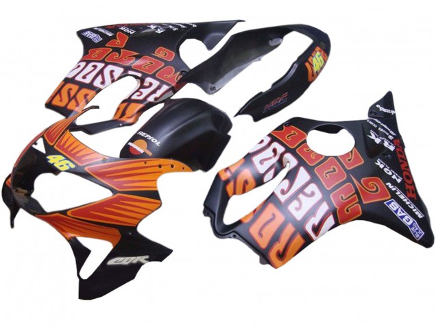 1999-2000 Honda CBR600 F4 Motorcycle Fairings - Matte Black Orange Rossi Repsol 46