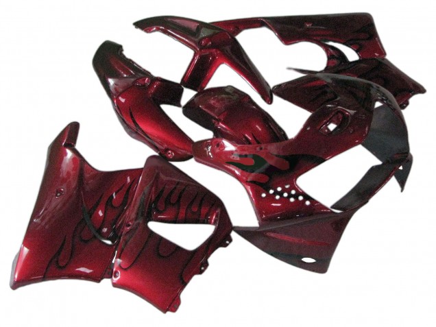 1998-1999 Honda CBR900RR 919 Motorcycle Fairings - Dark Red with Black Flame