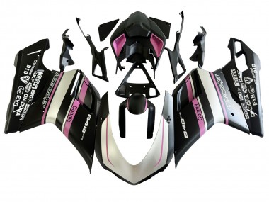 Shop 2007-2014 Ducati 848 Motorcycle Fairings - White Pink Glossy Black Connie